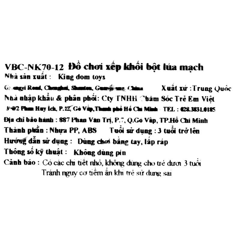 Đồ chơi xếp khối bột lúa mạch VBCare VBC-NK70-12 (75 chi tiết) 4