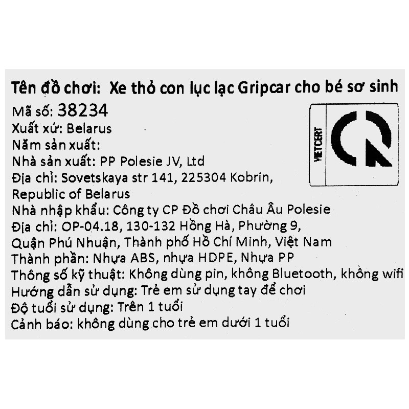 Đồ chơi xe thỏ con lục lạc Gripcar POLESIE PLS-38234 6