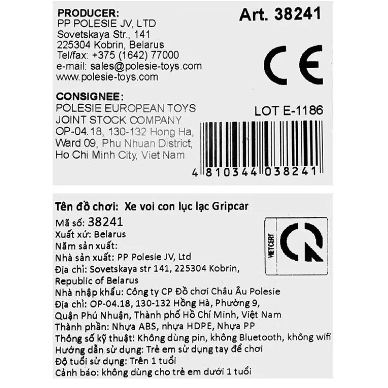 Đồ chơi xe voi con lục lạc Gripcar POLESIE PLS-38241 6
