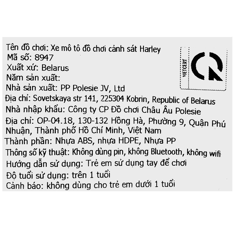 Đồ chơi xe mô tô cảnh sát Harley POLESIE PLS-8947 - Màu ngẫu nhiên 9