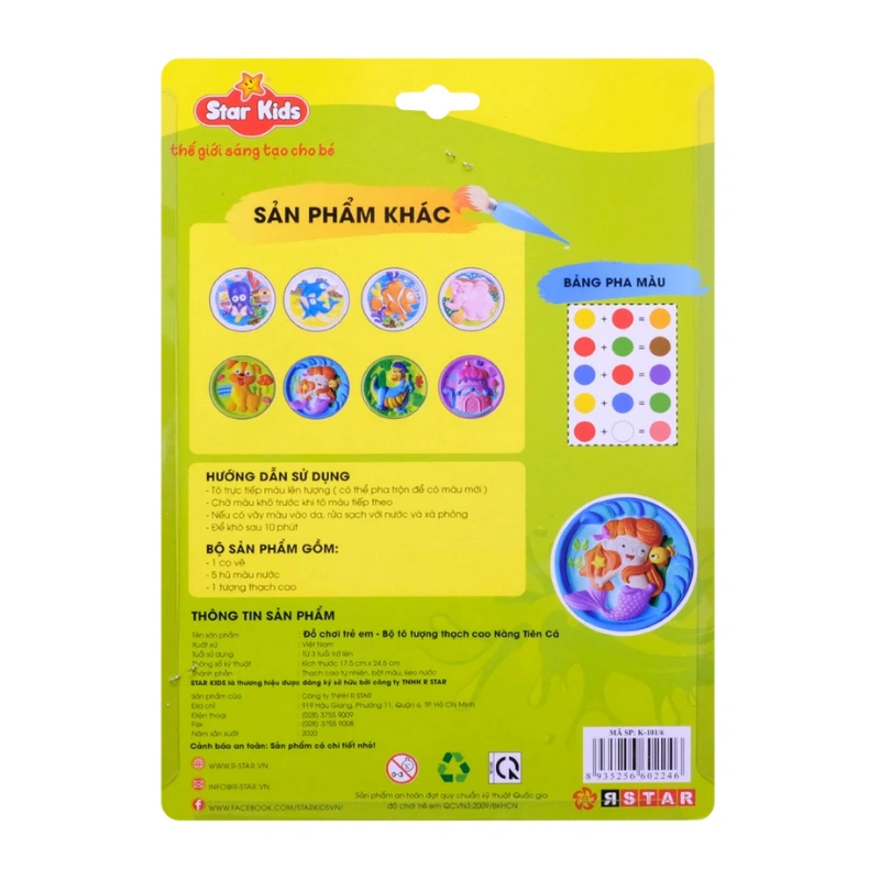 Bộ đồ chơi tô tượng thạch cao nàng tiên cá Star Kids K-101/6 3