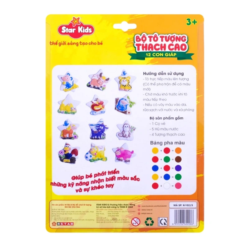 Bộ đồ chơi tô tượng khỉ gà chó heo Star Kids K-102/3 3