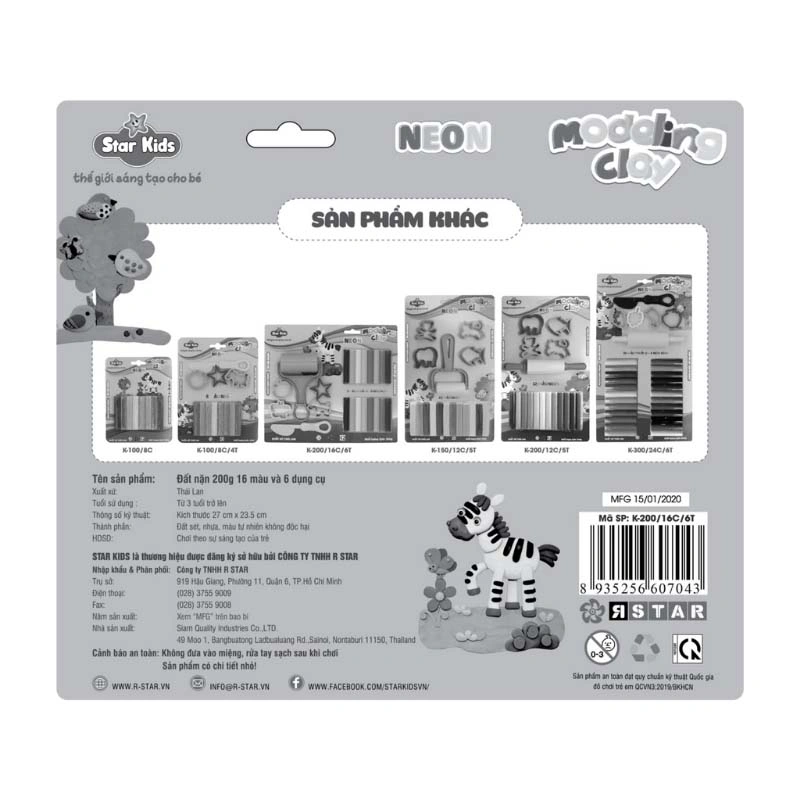 Bộ đồ chơi đất nặn 200g 16 màu và 6 dụng cụ Star Kids K-200/16C/6T 3