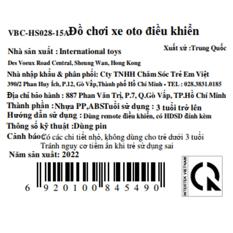 Bộ đồ chơi xe ô tô điều khiển VBCare VBC-HS028-15A 8