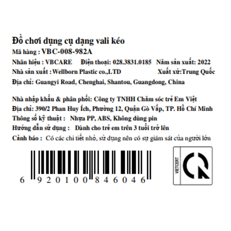 Đồ chơi vali kéo dụng cụ VBCare VBC-008-982A 7