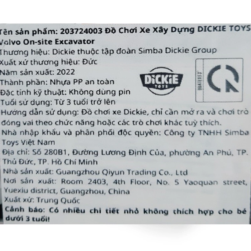 Đồ chơi xe xây dựng volvo on-site excavator Dickie Toys 8