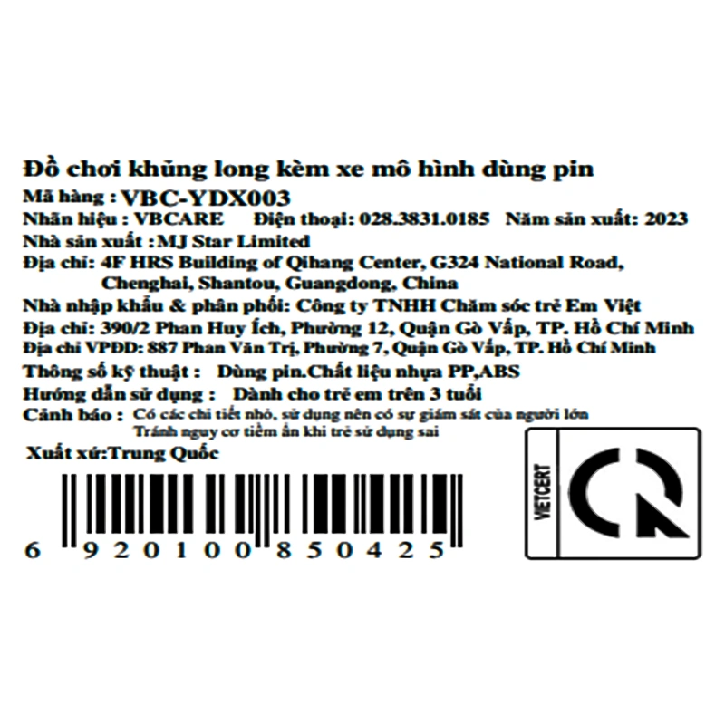 Đồ chơi khủng long kèm xe mô hình dùng pin VBCare VBC-YDX003 6