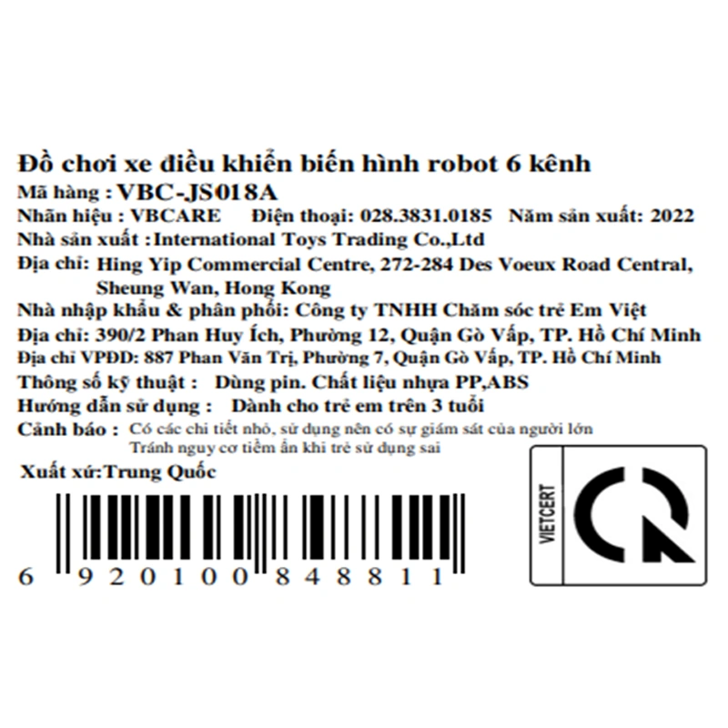 Đồ chơi xe điều khiển biến hình robot 6 kênh VBCare VBC-JS018A - Màu ngẫu nhiên 18
