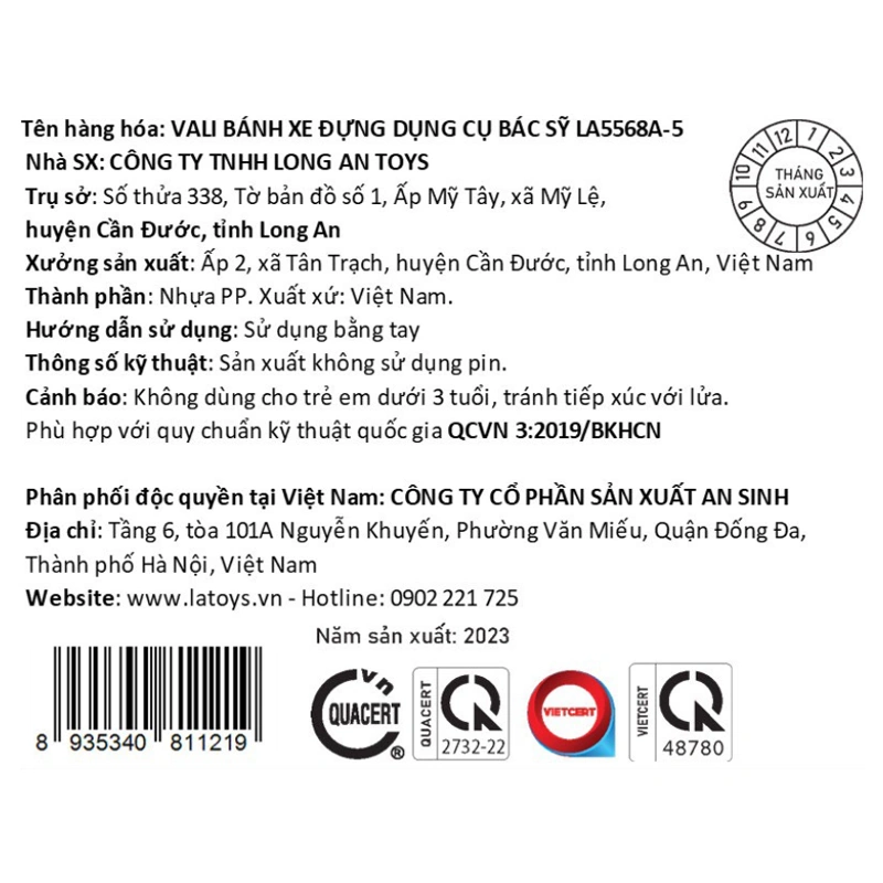Đồ chơi vali bánh xe đựng dụng cụ bác sỹ LATOYS LA5568A-5 (9 chi tiết) 5
