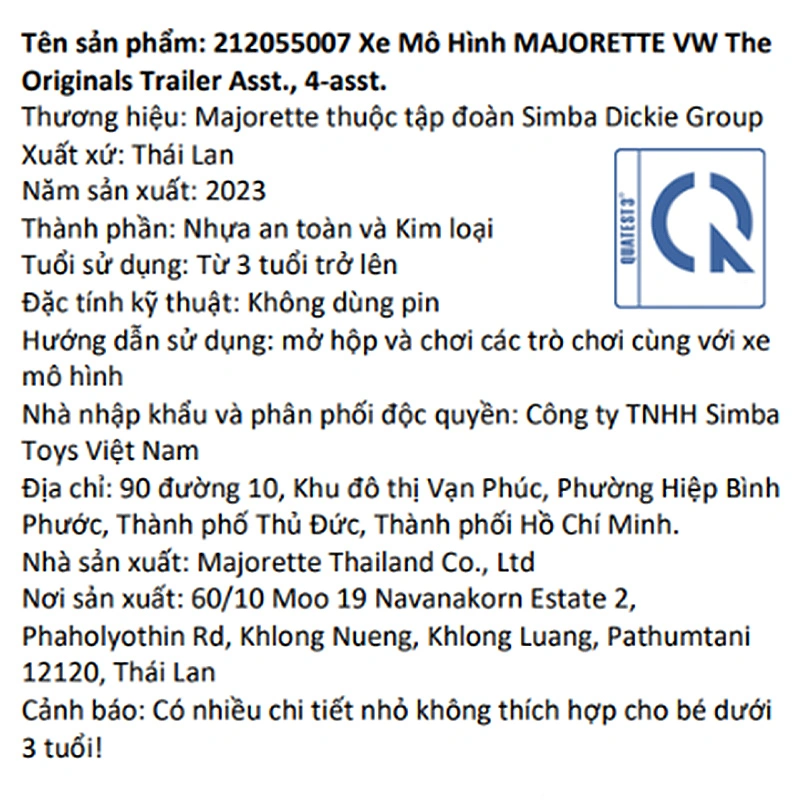 Đồ chơi xe mô hình vw the originals trailer Majorette - Màu ngẫu nhiên 7