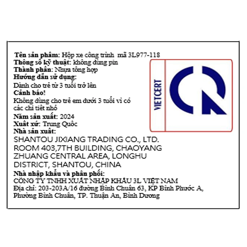 Đồ chơi xe công trình 3L 3L977-118 19