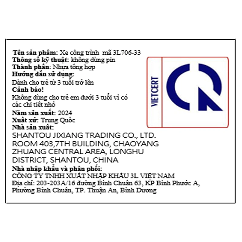 Đồ chơi xe công trình 3L 3L706-33 - Giao mẫu ngẫu nhiên 23