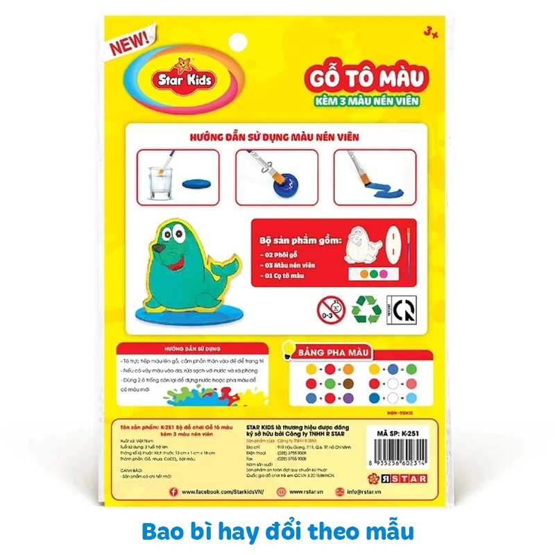 Bộ đồ chơi gỗ tô màu kèm 3 màu nén viên Star Kids - Mẫu ngẫu nhiên 14