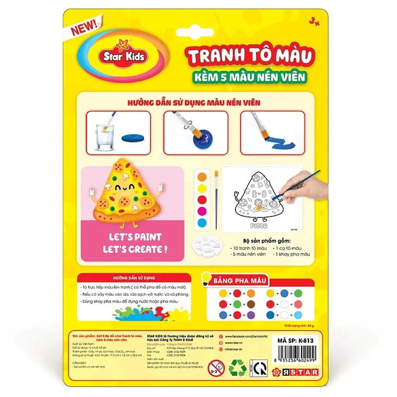 Bộ đồ chơi tranh tô màu kèm 5 màu nén viên Star Kids - Mẫu ngẫu nhiên 10