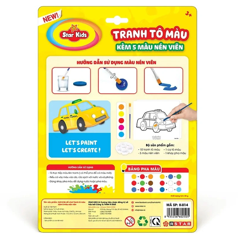 Bộ đồ chơi tranh tô màu kèm 5 màu nén viên Star Kids - Mẫu ngẫu nhiên 13