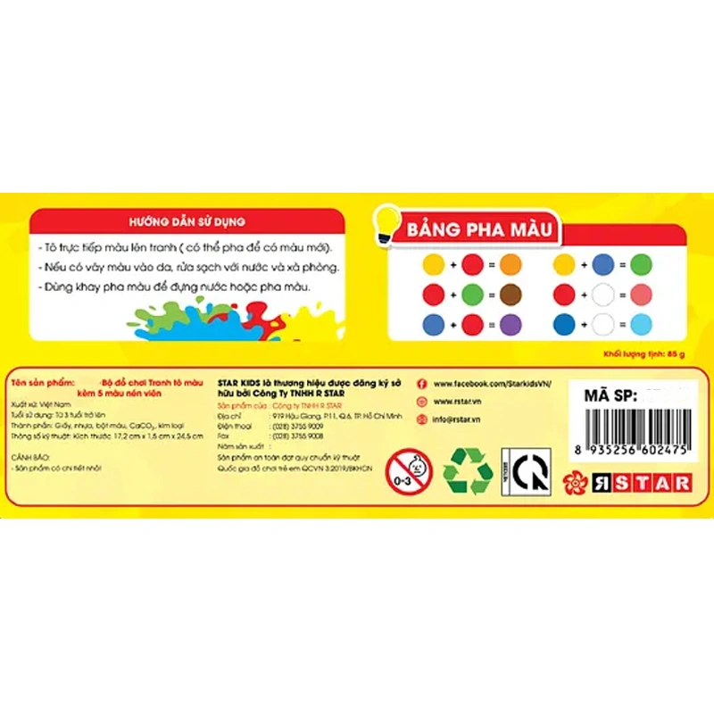 Bộ đồ chơi tranh tô màu kèm 5 màu nén viên Star Kids - Mẫu ngẫu nhiên 14