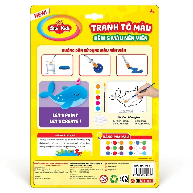 Bộ đồ chơi tranh tô màu kèm 5 màu nén viên Star Kids - Mẫu ngẫu nhiên 4