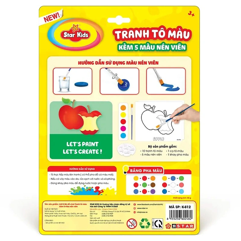 Bộ đồ chơi tranh tô màu kèm 5 màu nén viên Star Kids - Mẫu ngẫu nhiên 7