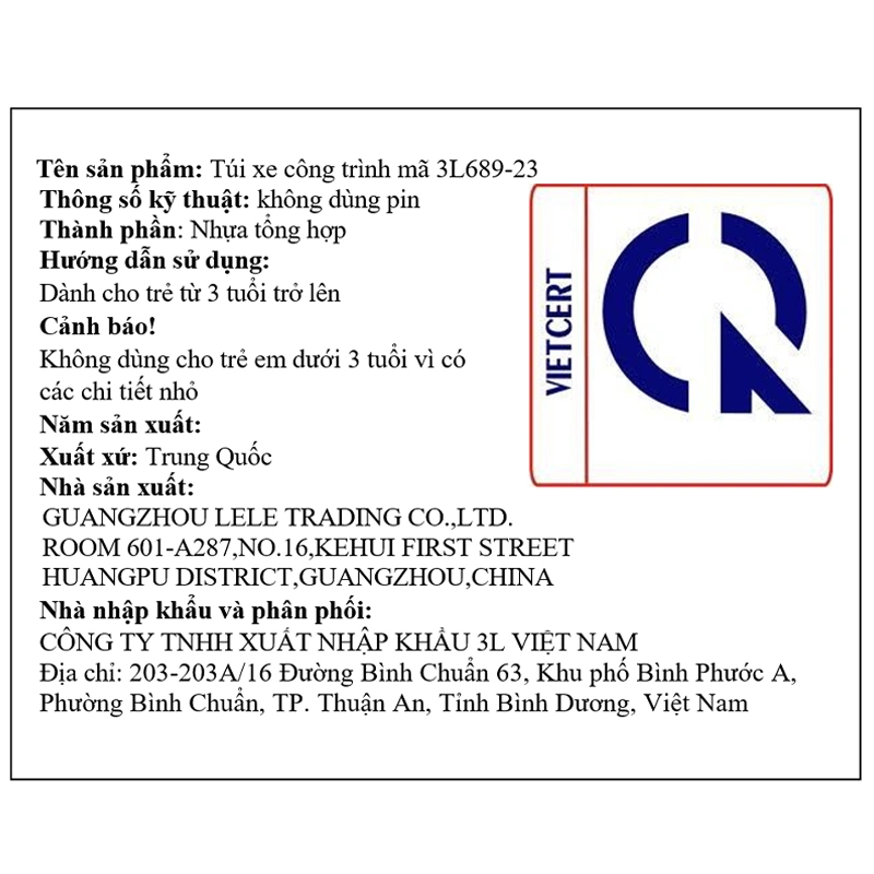 Đồ chơi xe công trình 3L 3L689-23 11