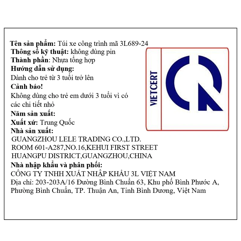 Đồ chơi xe công trình 3L 3L689-24 10