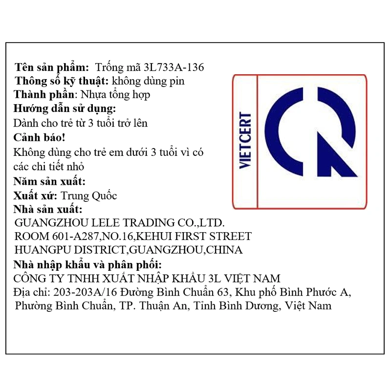 Đồ chơi trống 3L 3L733A-136 8