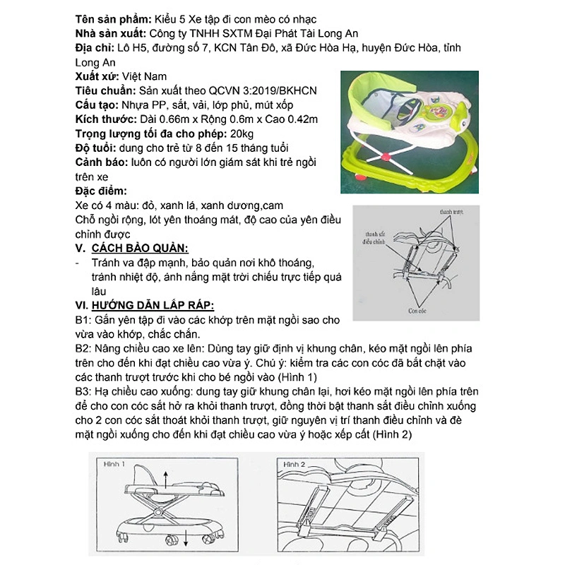 Xe tập đi con mèo Đại Phát Tài - Màu ngẫu nhiên (8 - 15 tháng) 17