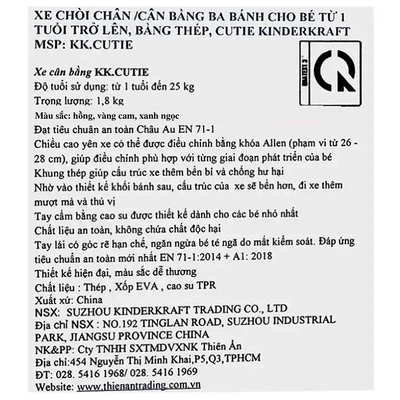 Xe chòi chân 3 bánh Kinderkraft KK.CUTIE - Màu cam vàng (từ 1 tuổi) 9