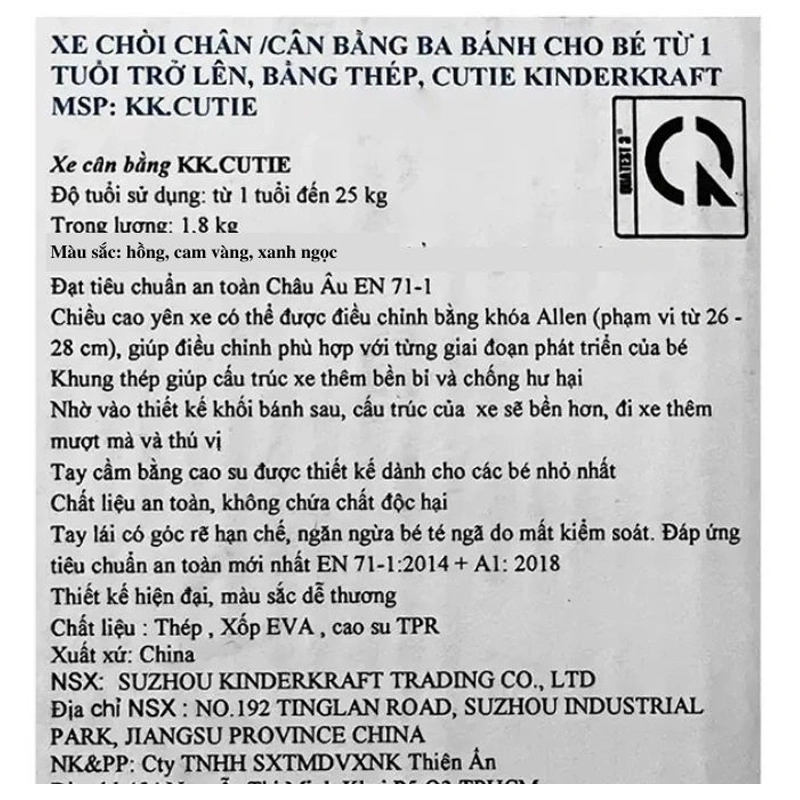 Xe chòi chân 3 bánh Kinderkraft KK.CUTIE - Màu hồng (từ 1 tuổi) 7