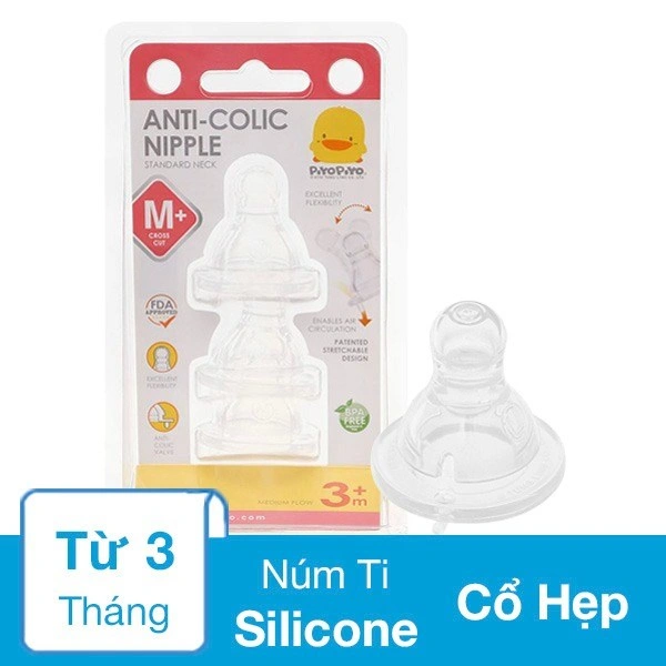 Bộ 3 núm ti PIYOPIYO chống đầy hơi PY830849 cổ hẹp size M (từ 3 tháng) 1