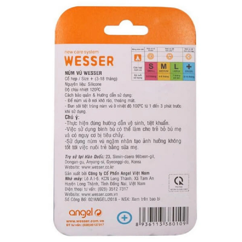 Bộ 2 núm ti Wesser cổ hẹp size S (0 - 3 tháng) 12