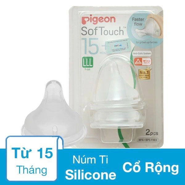 Bộ 2 núm ti Pigeon siêu mềm Plus SofTouch cổ rộng size LLL (từ 15 tháng) 1