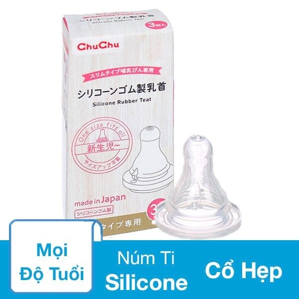 Bộ 3 núm ti Chuchu Baby Rubber Teat cổ hẹp free size (mọi độ tuổi) 1