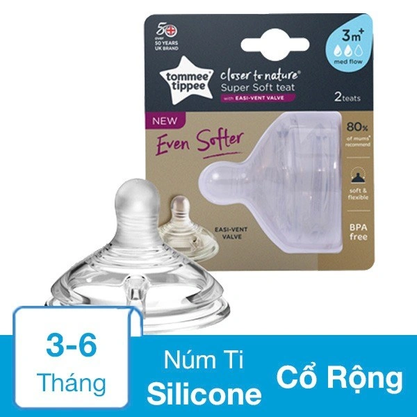 Bộ 2 núm ti Tommee Tippee Closer to Nature siêu mềm tự nhiên 421140 cổ rộng size + (0 - 3 tháng) 3