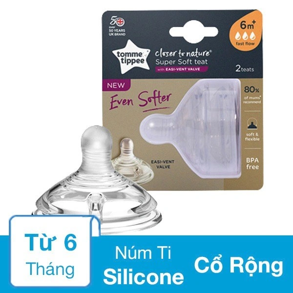 Bộ 2 núm ti Tommee Tippee Closer to Nature siêu mềm tự nhiên 421140 cổ rộng size + (0 - 3 tháng) 5