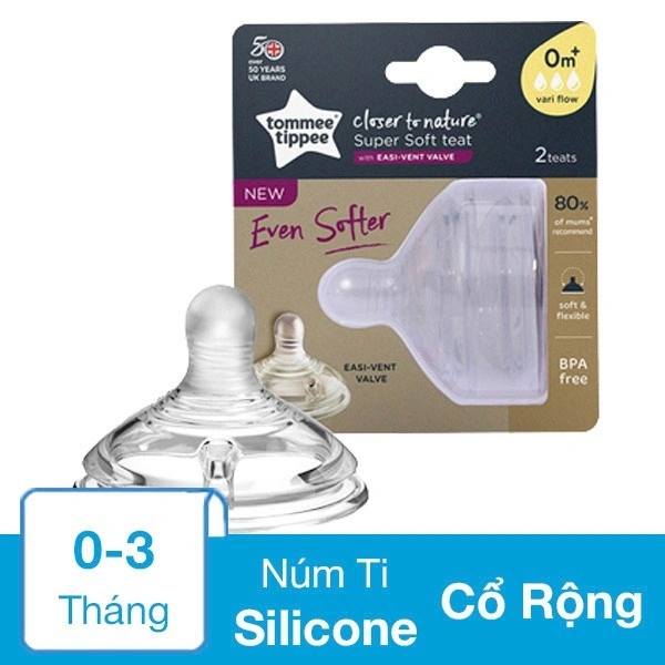 Bộ 2 núm ti Tommee Tippee Closer to Nature siêu mềm tự nhiên 421140 cổ rộng size + (0 - 3 tháng) 1