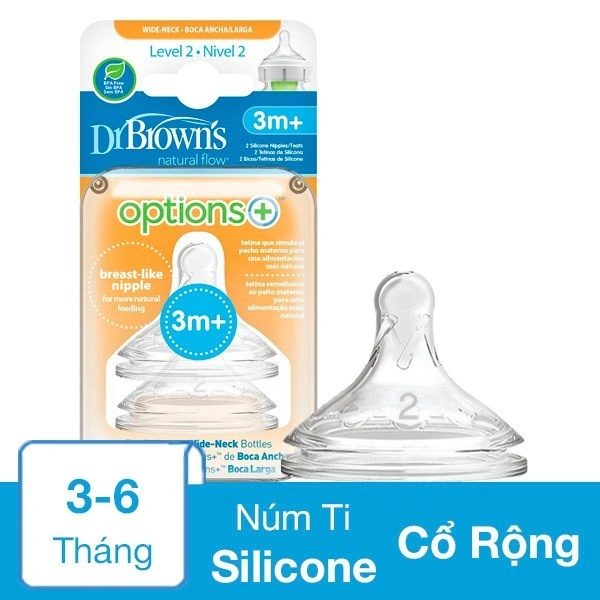Bộ 2 núm ti Dr.Brown's cổ rộng size 3 (6 - 9 tháng) - Giao ngẫu nhiên 18