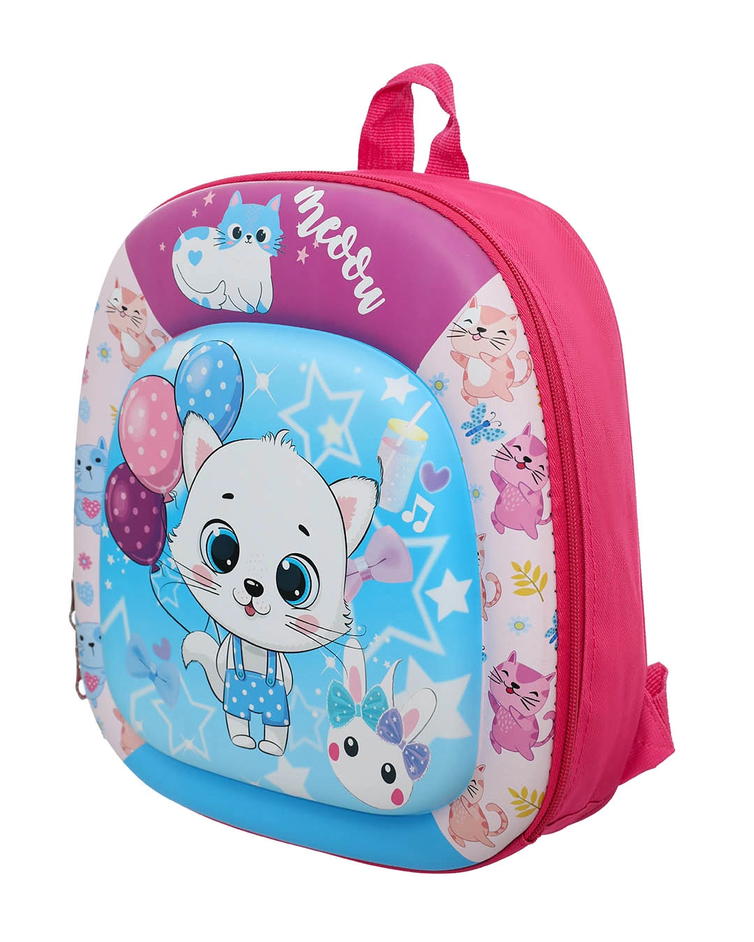 Balo cho bé mẫu giáo Á Châu mèo 3D tím - hồng 3