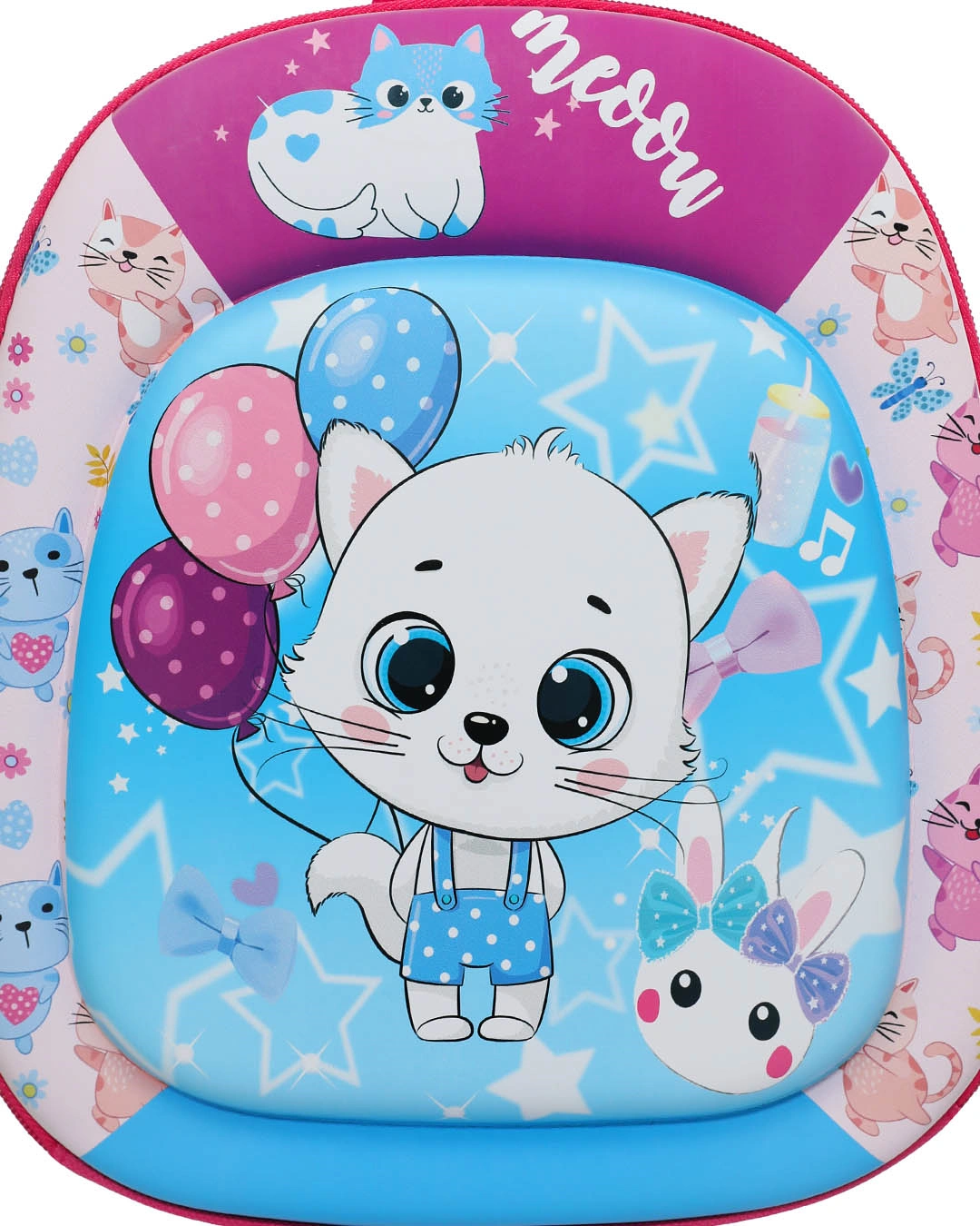 Balo cho bé mẫu giáo Á Châu mèo 3D tím - hồng 8