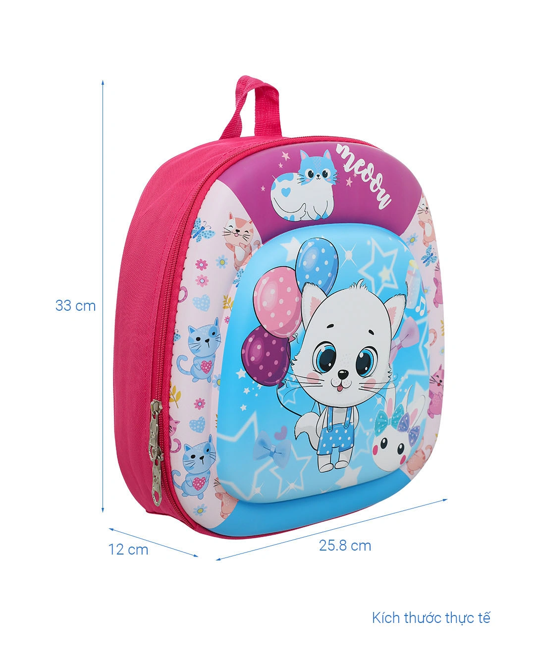Balo cho bé mẫu giáo Á Châu mèo 3D tím - hồng 10