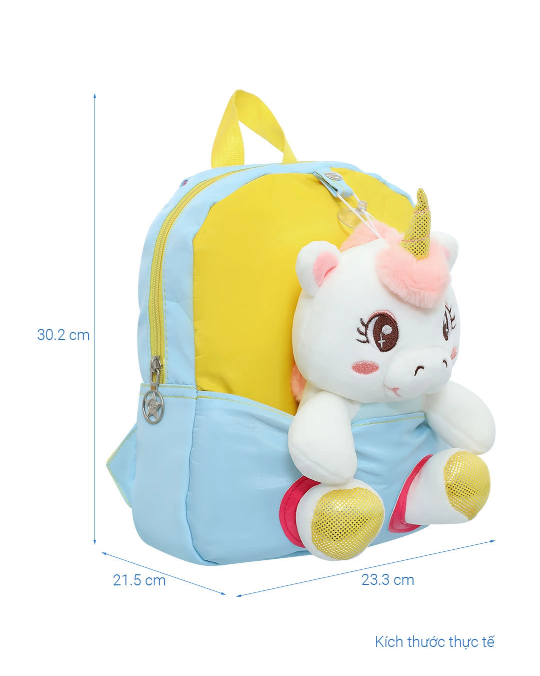 Balo cho bé mẫu giáo Á Châu unicorn vàng - xanh 10