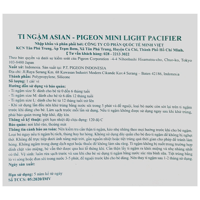 Ti ngậm Pigeon kèm nắp Mini Light size M (6 - 12 tháng) - Màu ngẫu nhiên 18