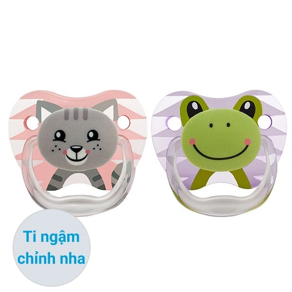 Bộ 2 ti ngậm Dr.Browns chỉnh nha (0 - 6 tháng) - Họa tiết mèo và ếch 1