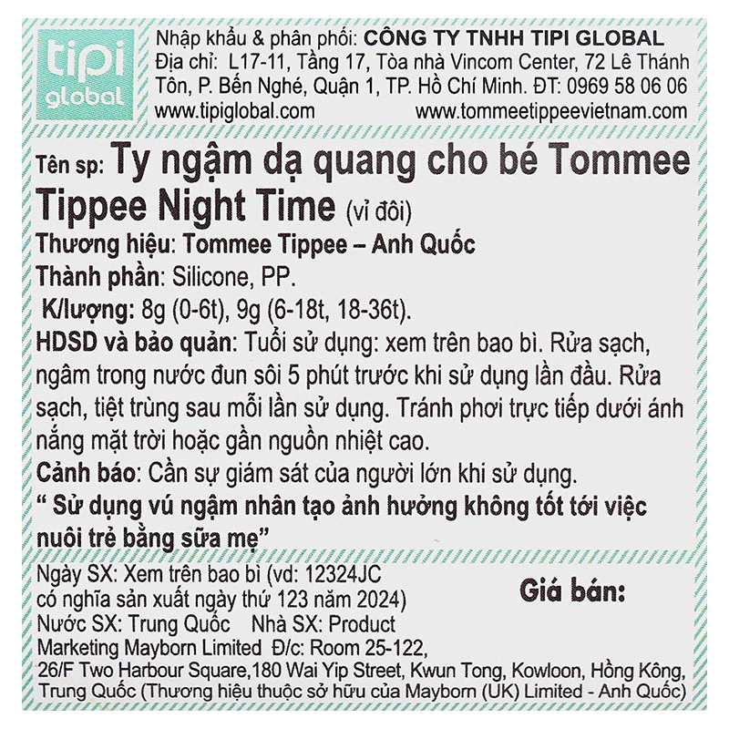 Bộ 2 ti ngậm Tommee Tippee dạ quang Night Time (0 - 6 tháng) - Màu ngẫu nhiên 24