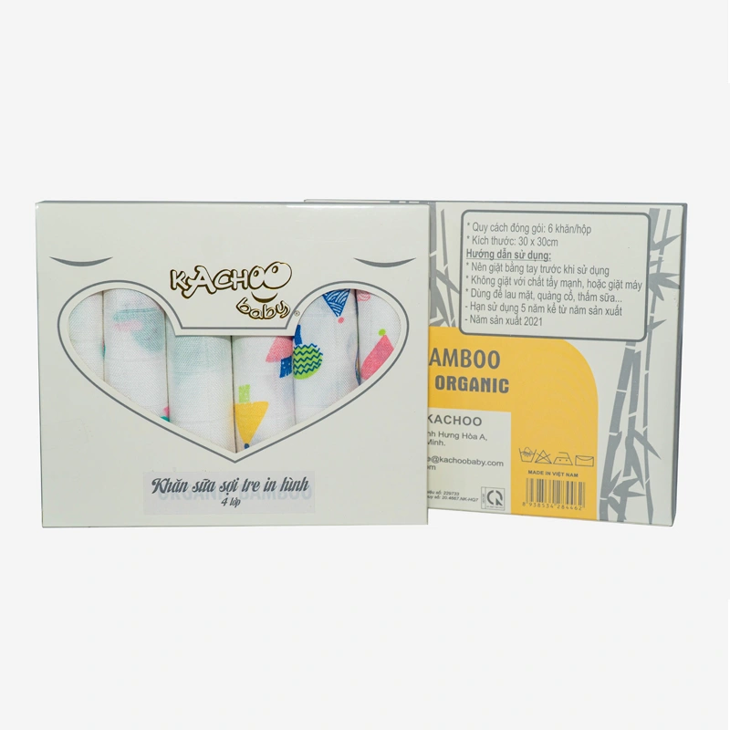 Set 6 cái khăn sữa sợi tre KACHOOBABY 4 lớp 30x30 cm - Màu trắng 6