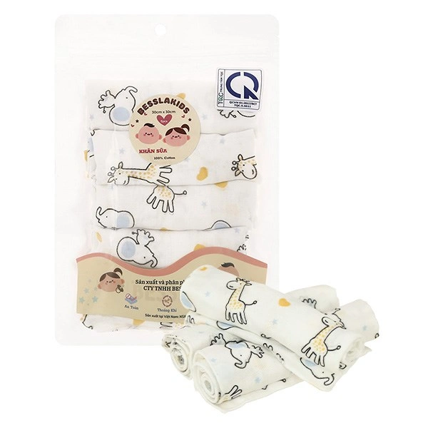 Set 5 cái khăn sữa cotton Bessla 2 lớp 30x30 cm - Hình thú 1
