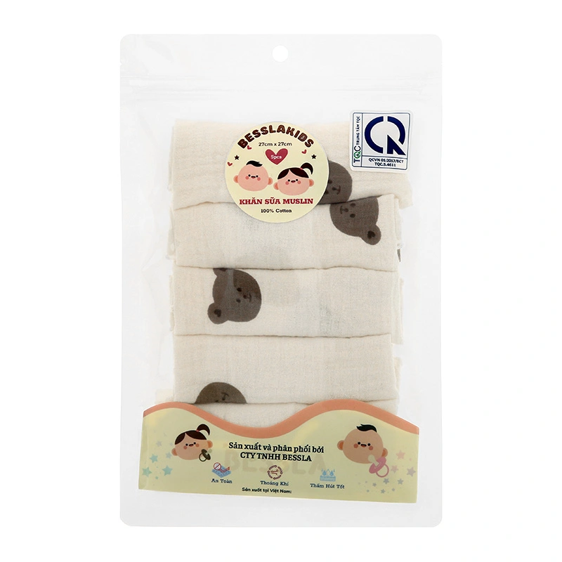 Set 5 cái khăn sữa muslin Bessla 2 lớp 27x27 cm - Hình thú 14