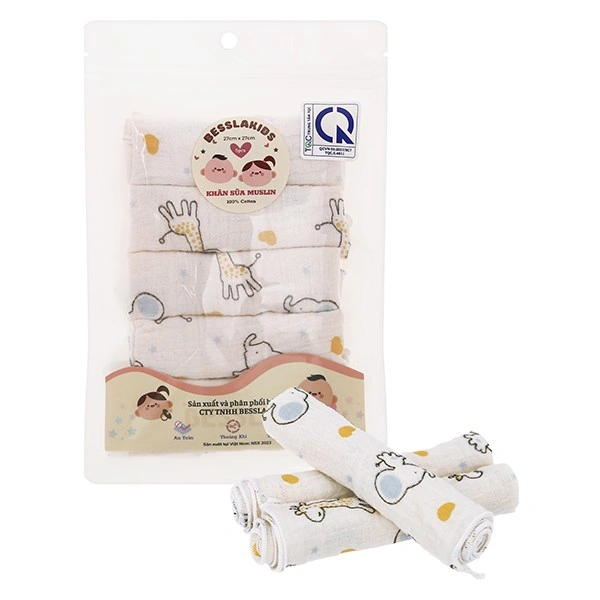 Set 5 cái khăn sữa muslin Bessla 2 lớp 27x27 cm - Hình thú 1