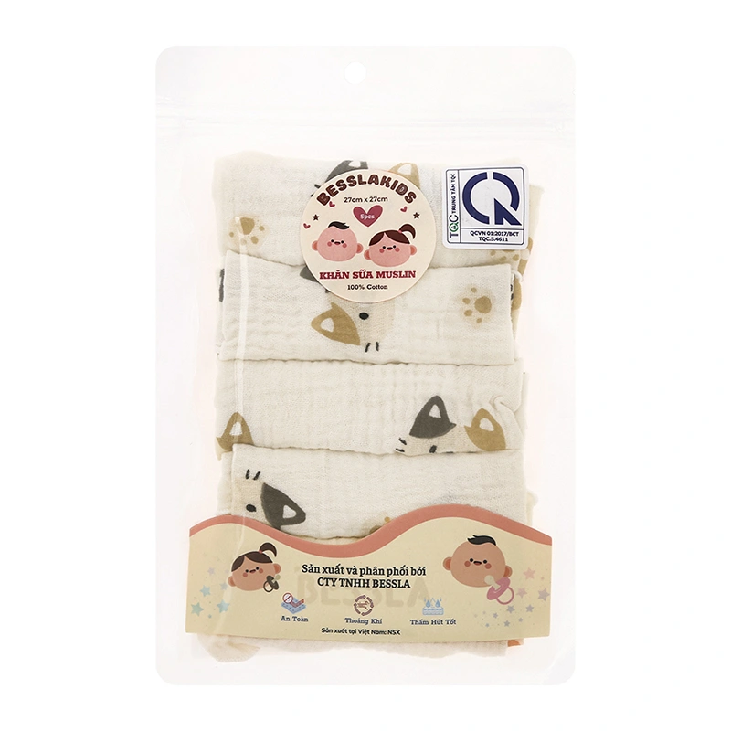 Set 5 cái khăn sữa muslin Bessla 2 lớp 27x27 cm - Hình thú 21