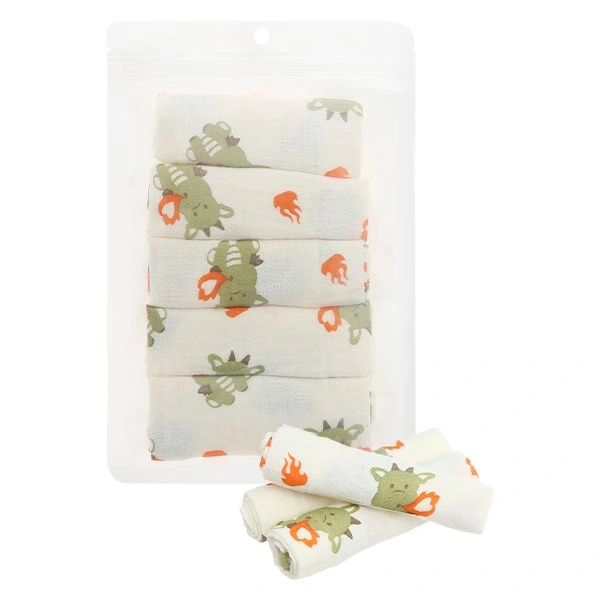 Set 5 cái khăn sữa muslin Bessla 2 lớp 20x20 cm - Rồng xanh 1
