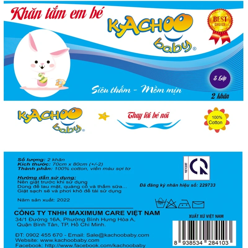 Set 2 cái khăn tắm cotton KACHOOBABY 5 lớp 70x80 cm - Màu ngẫu nhiên 6
